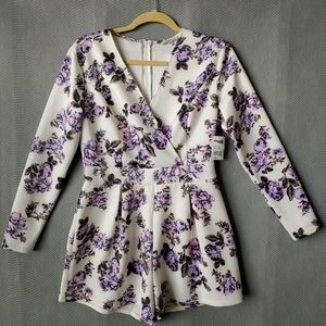 NWT - Charlotte Russe Purple & White Floral Romper